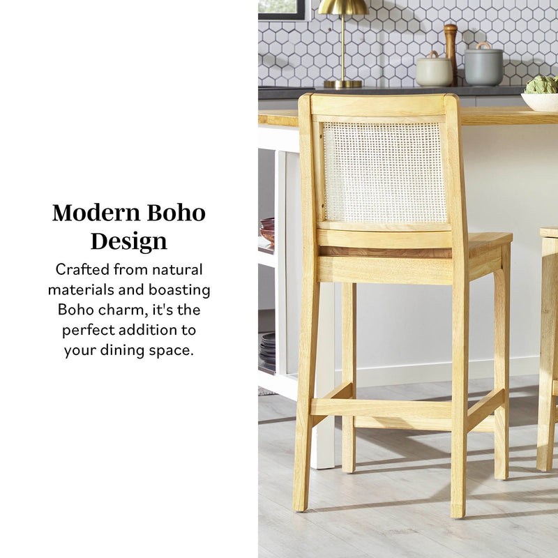 Solid Wood Counter Stool with Rattan Back Insert, Set of 2 Living Room Walker Edison 