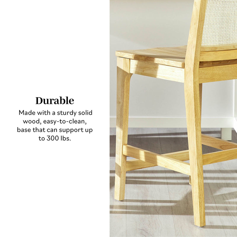 Solid Wood Counter Stool with Rattan Back Insert, Set of 2 Living Room Walker Edison 