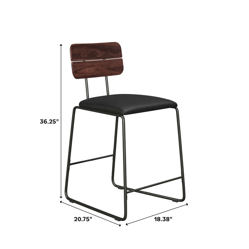 Modern 2-Piece Faux Leather Metal and Wood Counter Stool Set Dining / Kitchen Walker Edison 