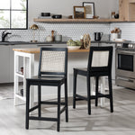 Solid Wood Counter Stool with Rattan Back Insert, Set of 2 Living Room Walker Edison  Thumbnail