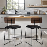 Modern 2-Piece Faux Leather Metal and Wood Counter Stool Set Dining / Kitchen Walker Edison  Thumbnail