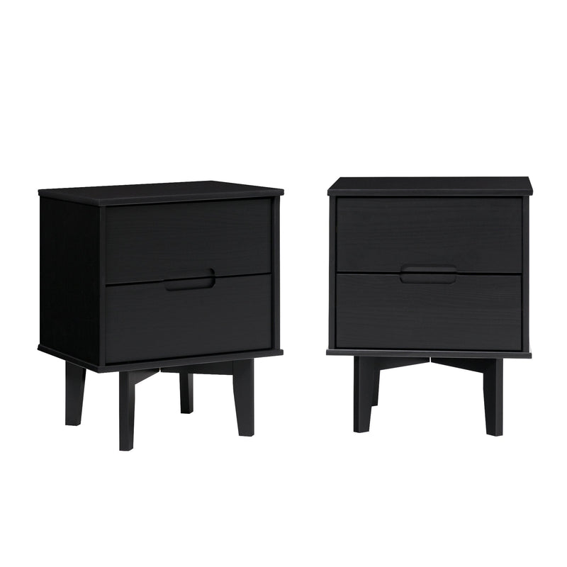 Sloane Mid Century Modern Solid Wood Nightstand Bedroom Walker Edison Nightstand 2PK Black 
