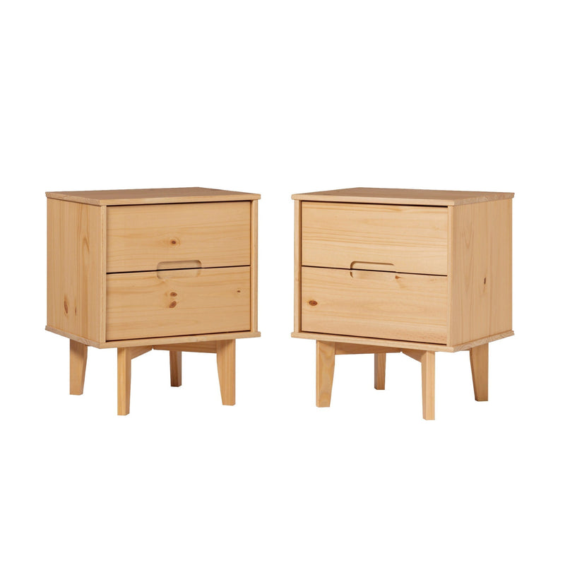 Sloane Mid Century Modern Solid Wood Nightstand Bedroom Walker Edison Nightstand 2PK Natural Pine 