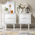 Sloane Mid Century Modern Solid Wood Nightstand Bedroom Walker Edison Nightstand 2PK White  Thumbnail