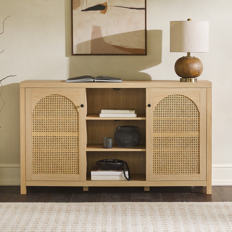 58" 4 Door Sideboard with Arched Rattan Panels Walker Edison 