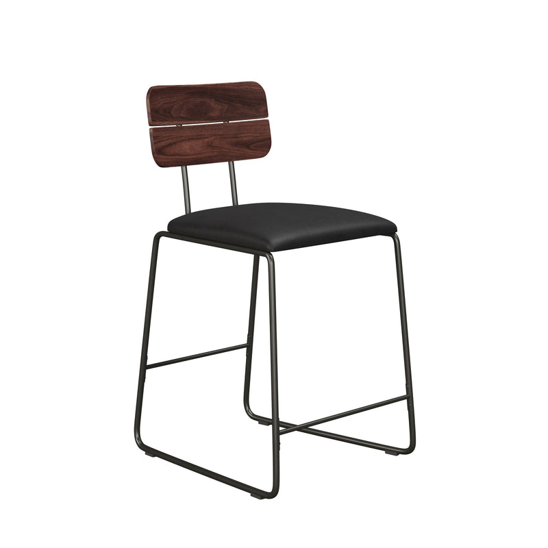 Modern 2-Piece Faux Leather Metal and Wood Counter Stool Set Dining / Kitchen Walker Edison 