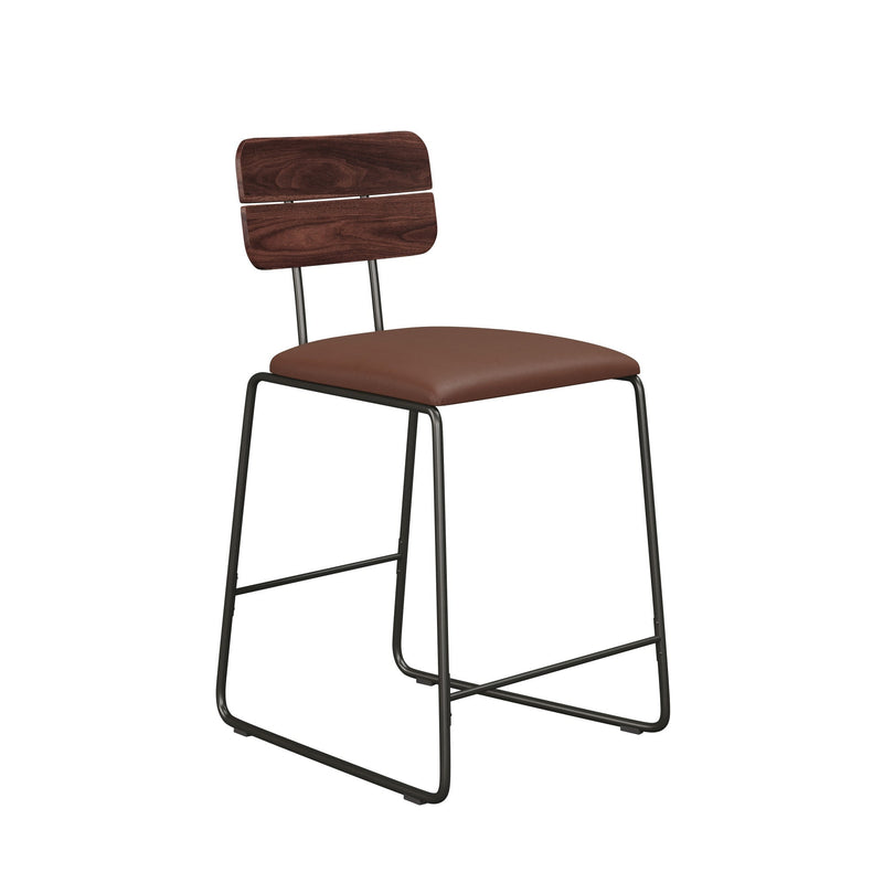 Modern 2-Piece Faux Leather Metal and Wood Counter Stool Set Dining / Kitchen Walker Edison 