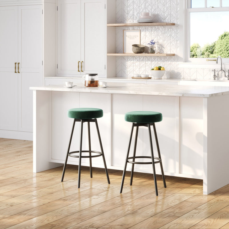 Twyla 2-Piece Glam Swivel-Seat Barstool Set Living Room Walker Edison Emerald 