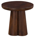 Walker Edison | Wood Round Pedestal Side/End Table, Stylish Living Room Accent Table, Dark Brown Thumbnail