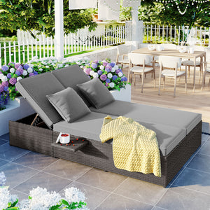 Walker Edison | Wicker Outdoor Double Sunbed Set