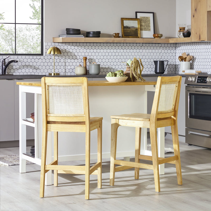 Solid Wood Counter Stool with Rattan Back Insert2pk Living Room Walker Edison Natural 