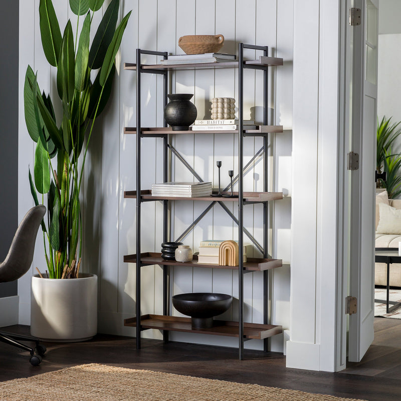 Urban Pipe Bookshelf Walker Edison Dark Walnut 