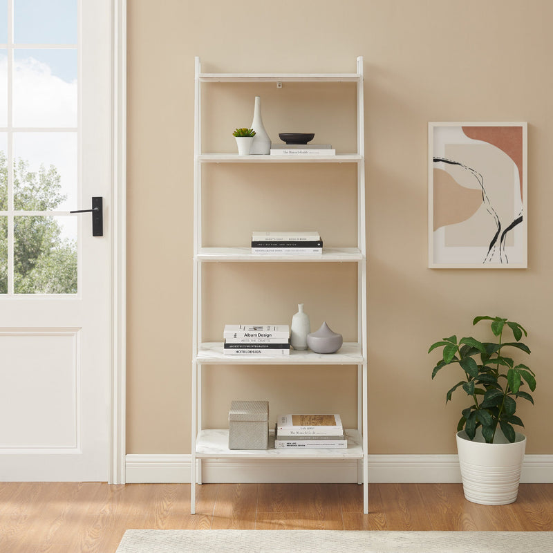 72" Metal & Wood Ladder Shelf Bookcases & Standing Shelves Walker Edison 