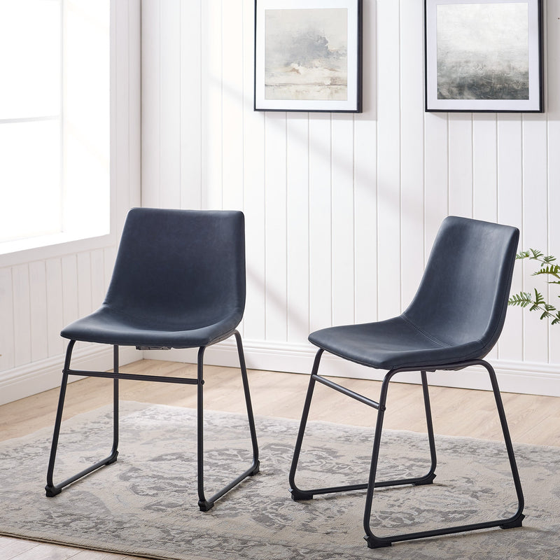 18" Faux Leather Dining Chair 2 pack Dining Room Walker Edison Navy Blue 