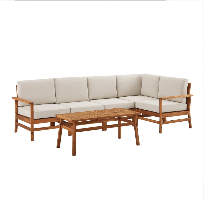 6-Piece Modern Chevron Acacia Outdoor Corner Sectional with Coffee Table Living Room Walker Edison 
