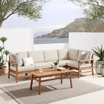 6-Piece Modern Chevron Acacia Outdoor Corner Sectional with Coffee Table Living Room Walker Edison Brown  Thumbnail