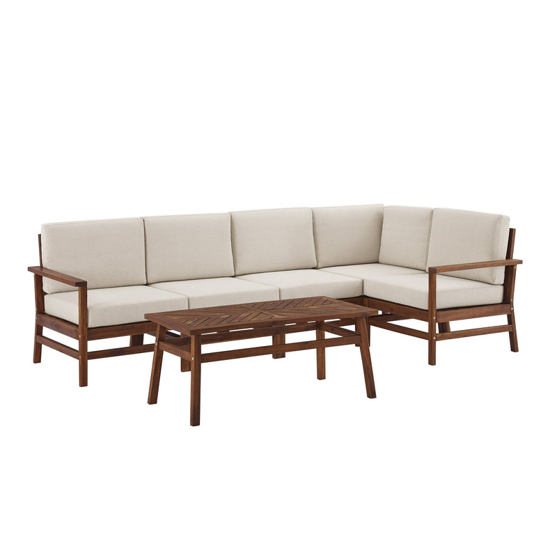 6-Piece Modern Chevron Acacia Outdoor Corner Sectional with Coffee Table Living Room Walker Edison 