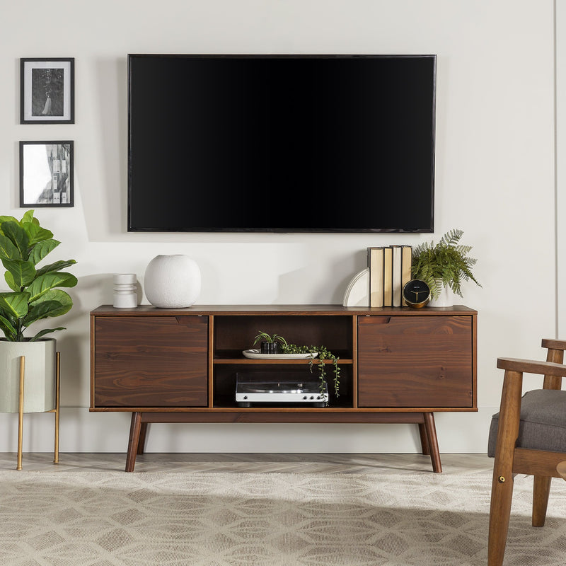 Adair 58" Solid Wood TV Console Living Room Walker Edison Walnut 