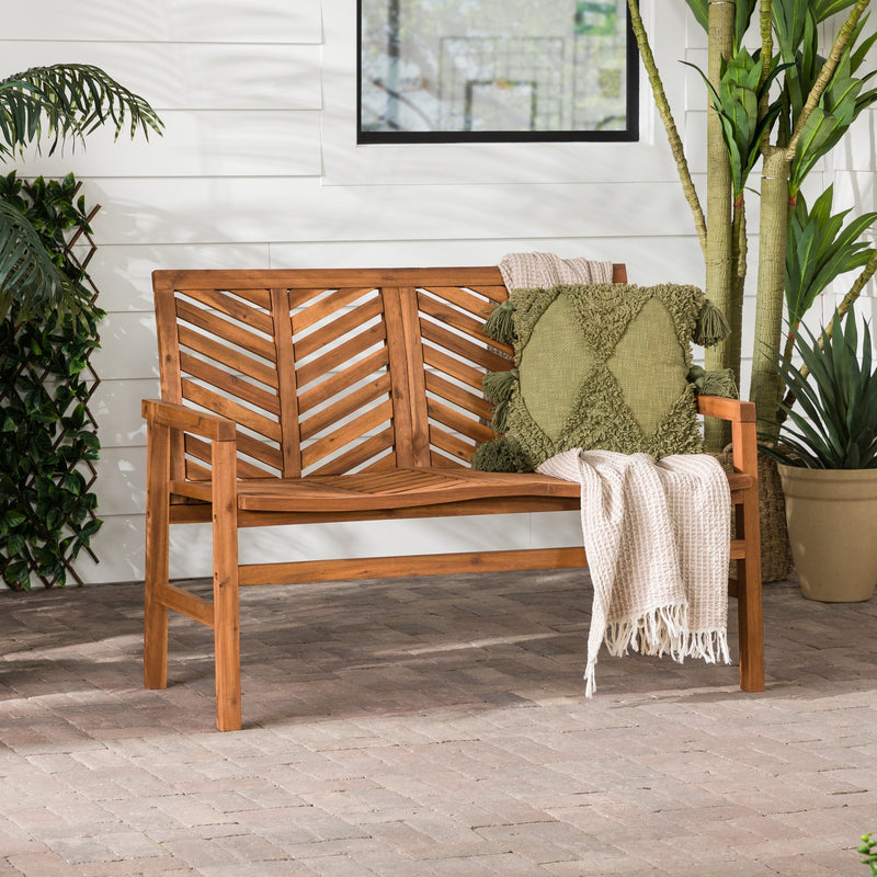 Vincent Patio Wood Loveseat Bench Patio Walker Edison Brown 