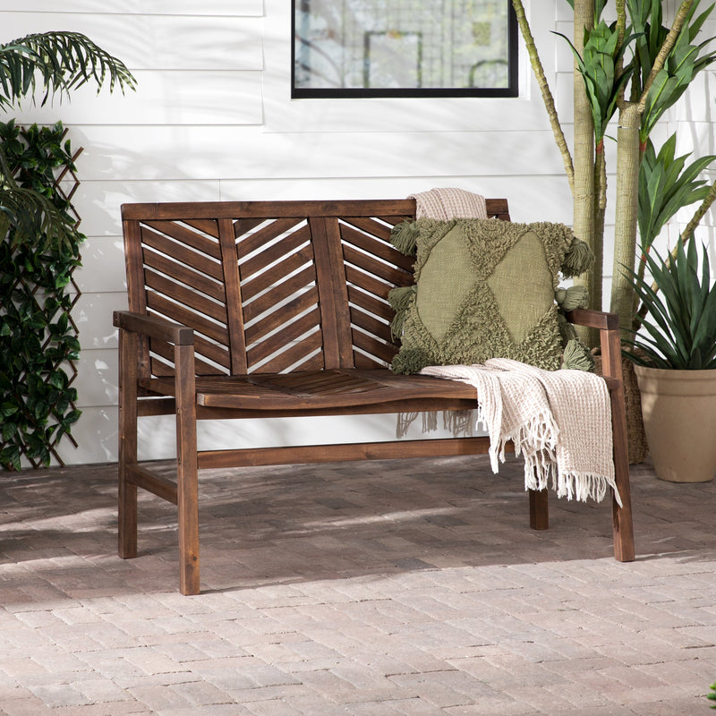 Vincent Patio Wood Loveseat Bench Patio Walker Edison Dark Brown 