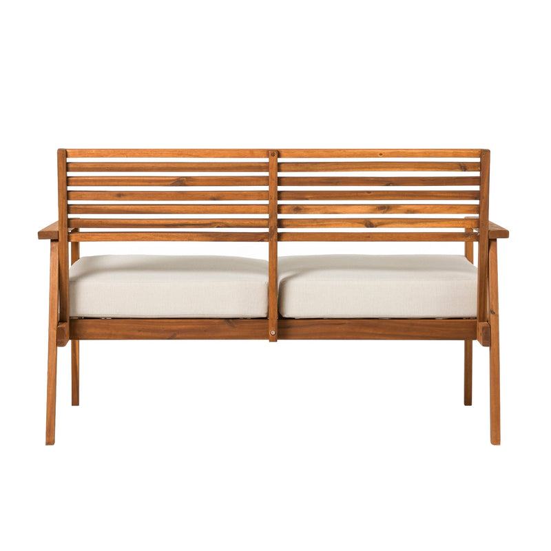 Mid-Century Modern Acacia Outdoor Slat-Back Loveseat Living Room Walker Edison 