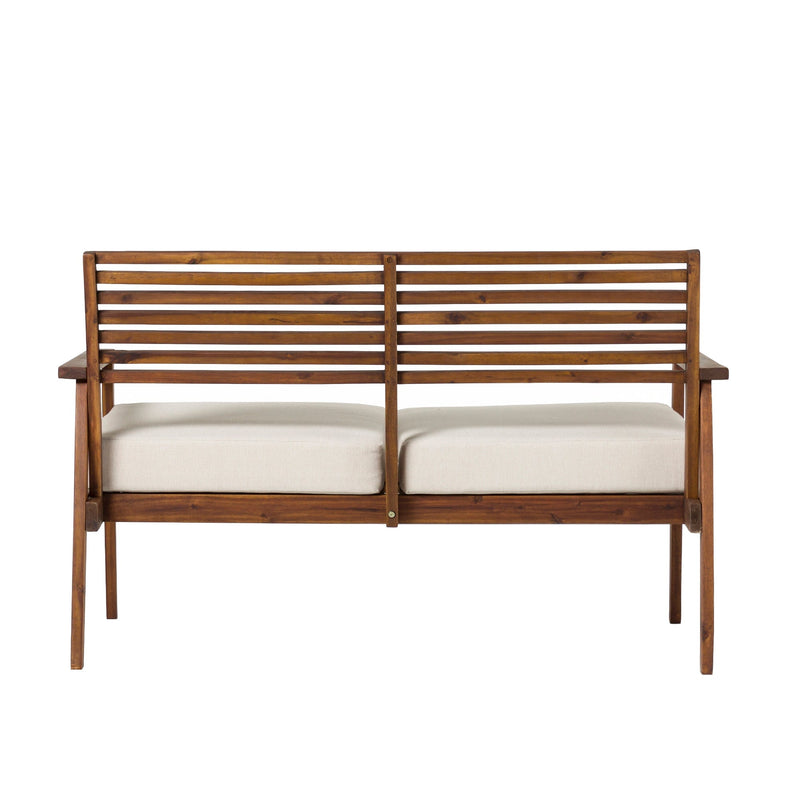 Mid-Century Modern Acacia Outdoor Slat-Back Loveseat Living Room Walker Edison 