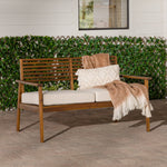 Mid-Century Modern Acacia Outdoor Slat-Back Loveseat Living Room Walker Edison Dark Brown  Thumbnail