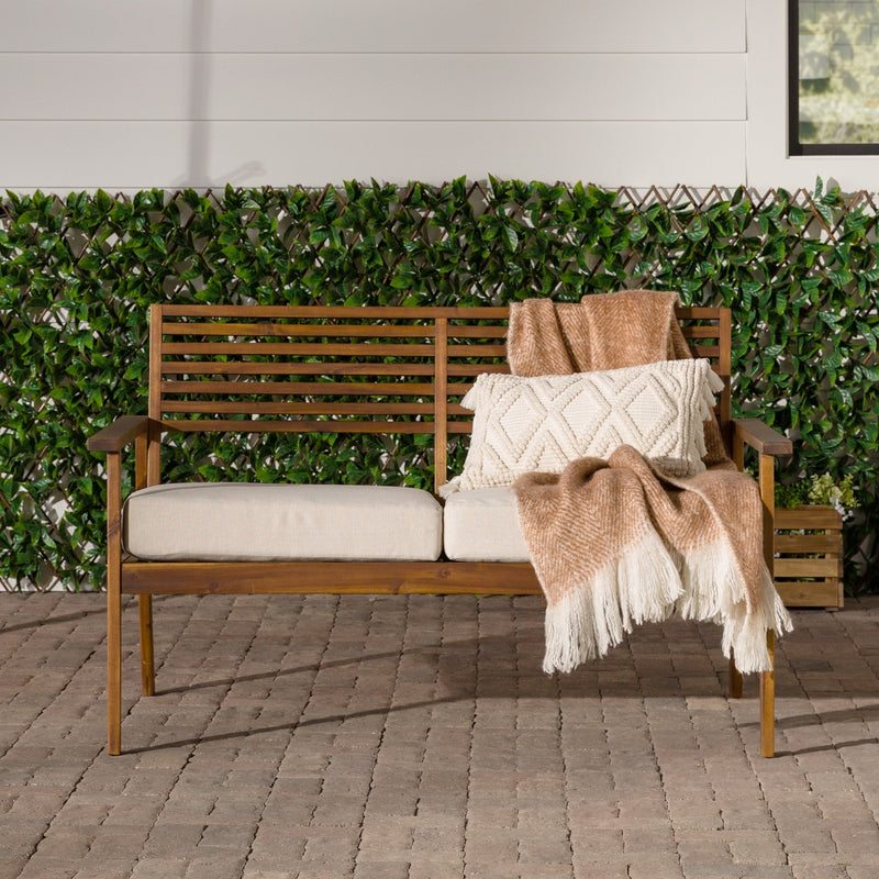 Mid-Century Modern Acacia Outdoor Slat-Back Loveseat Living Room Walker Edison 